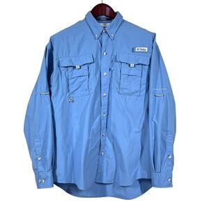 Columbia PFG Bahama Fishing Shirt Mens M Blue Long Sleeve Vented Loose Fit UVP